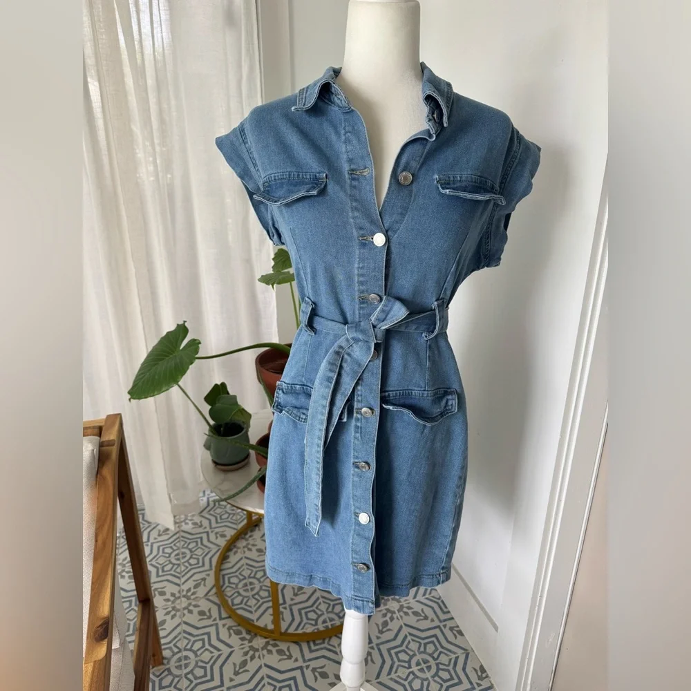 Women’s SHEIN Denim Button-Down Dress Size Large - Picture 2 of 10